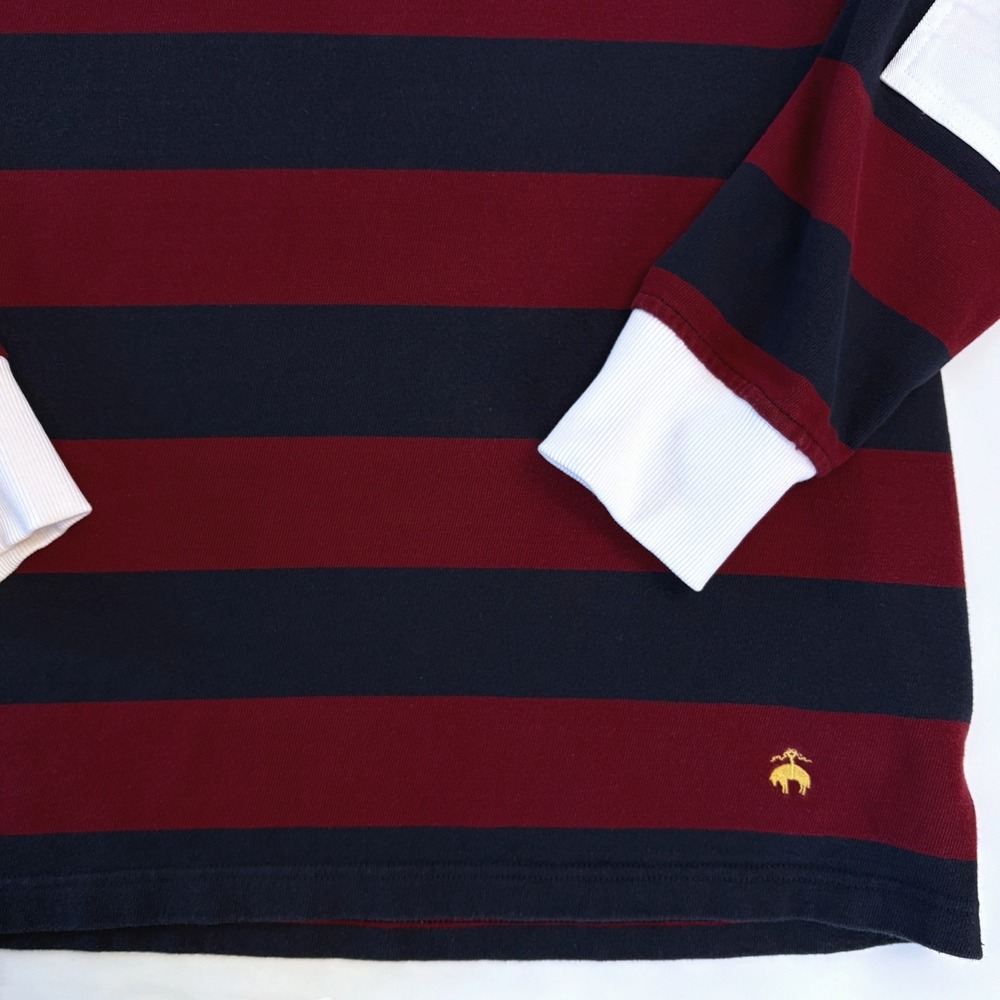 Brooks Brothers Rugby Shirt XL Red Navy Stripe Heavyweight Cotton Long Sleeve - Picture 2 of 5